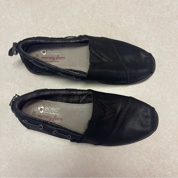 Bobs Sketchers Size 7 Black Loafer Slip On Comfort Shoes Fabric Women - Picture 4 of 8